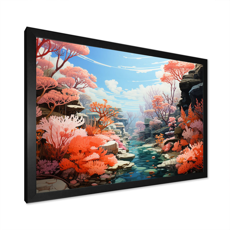 Coral Colourful Coral Pastoral II - Landscapes Canvas Wall Art, H 30 po x l 40 po x P 1,5 po, Cadre photo noir