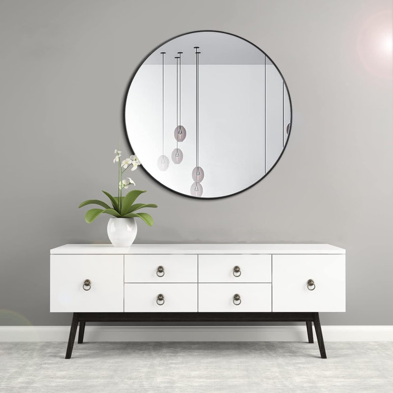 Miroir mural Zailynn, H 32 po x l 32 po x P 1,1 po, Noir