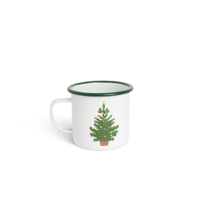 Crow Canyon Enamelware Helmsie x CCH Christmas Tree 16 oz Large Mugs, Green Rim
