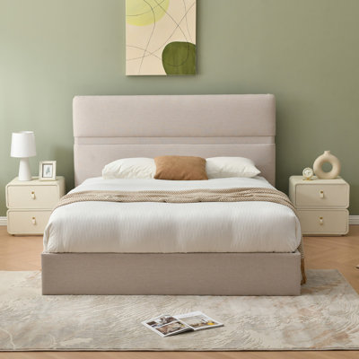 Upholstered Platform Bed with Hydraulic Lift Storage, Padded Headboard, No Box Spring Needed