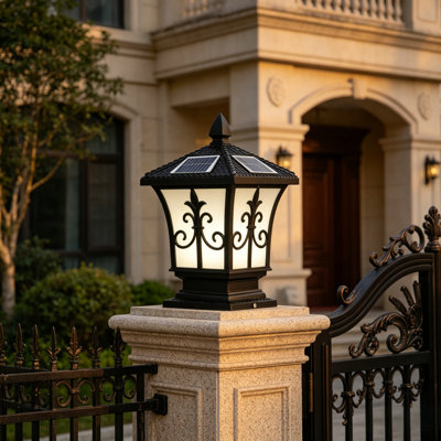 Solar & Hardwired Post Light, Black, 4-Colour LED, IP65 Waterproof Remote Control
