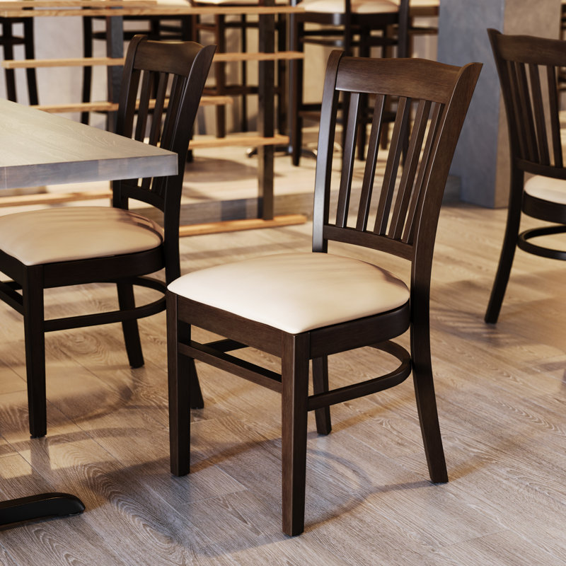 Orlison Vertical Slat Back Wooden Restaurant Chair, Walnut, Tan Vinyl