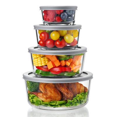 Paquet de 4 contenants en verre pour préparation des repas et rangement des aliments avec couvercles hermétiques - bols gigognes, empilables et sans BPA