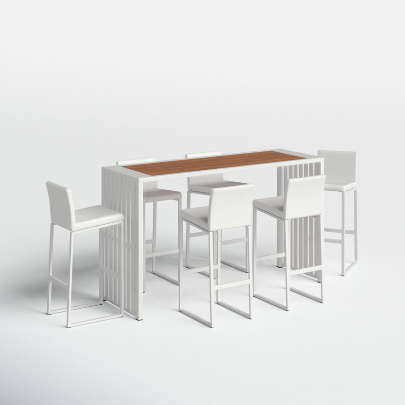 Pangea Home Jarrod 6-Person Aluminum Outdoor Dining Set with Rectangular Table – Modern Patio Furniture with Rust-Free Frame & All-Weather Poly-Resin Slats
