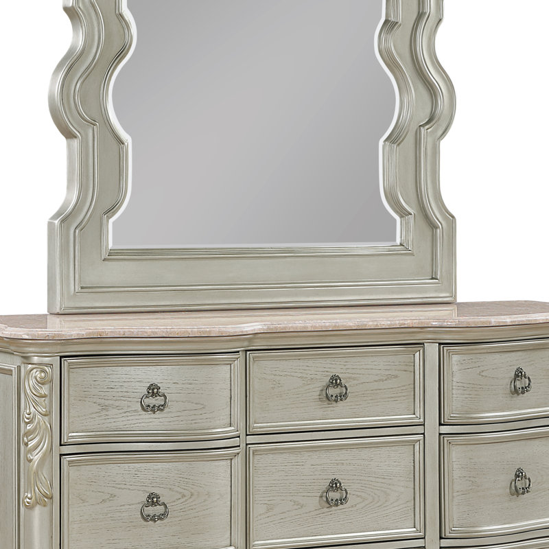 Ensemble de chambre à coucher Faxon en noyer foncé, Brown, 5 pièces: lit, 2 tables de chevet, commode, miroi, Grand