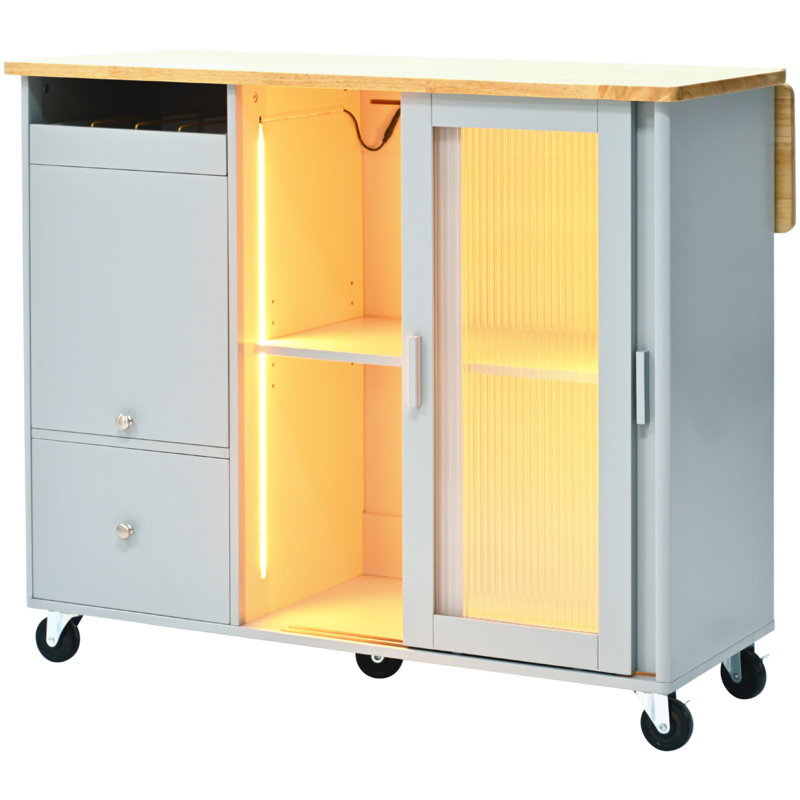 Élégant chariot d'îlot de cuisine avec lumières DEL, abattant et multiples options de rangement pour les cuisines modernes