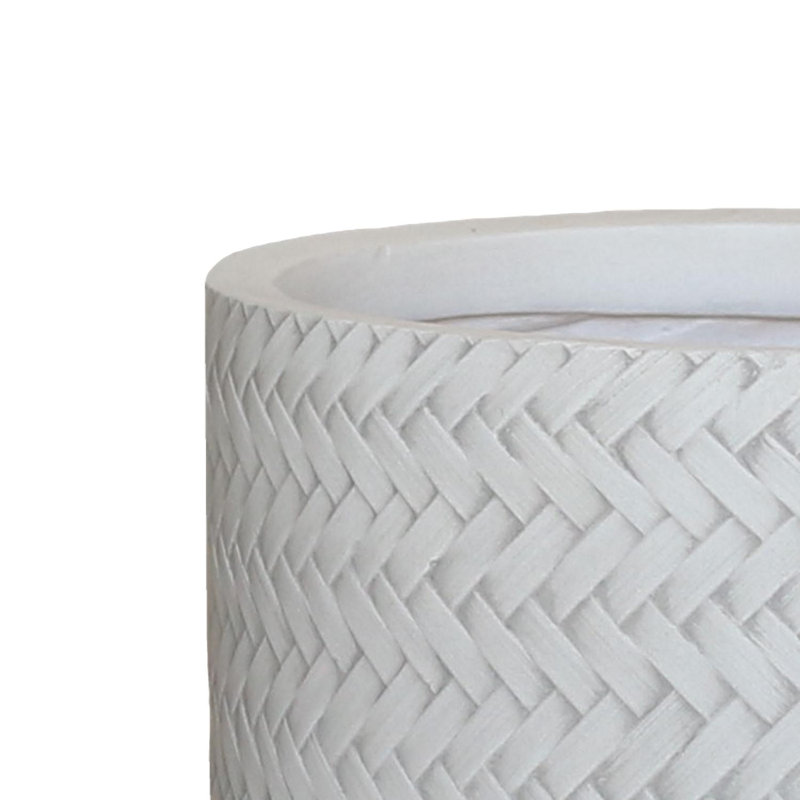 Concrete Effect Cylinder Round Planter on Hardwood Legs, Round Indoor Plant Pot Stand for Indoor Plants, Indoor Flower Pot with Plaited Pattern