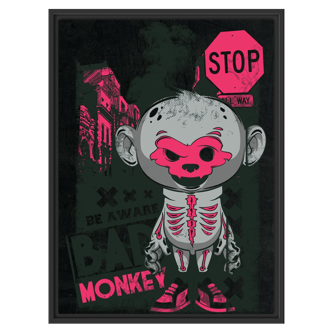 Gerahmtes Wandbild Bad monkey black