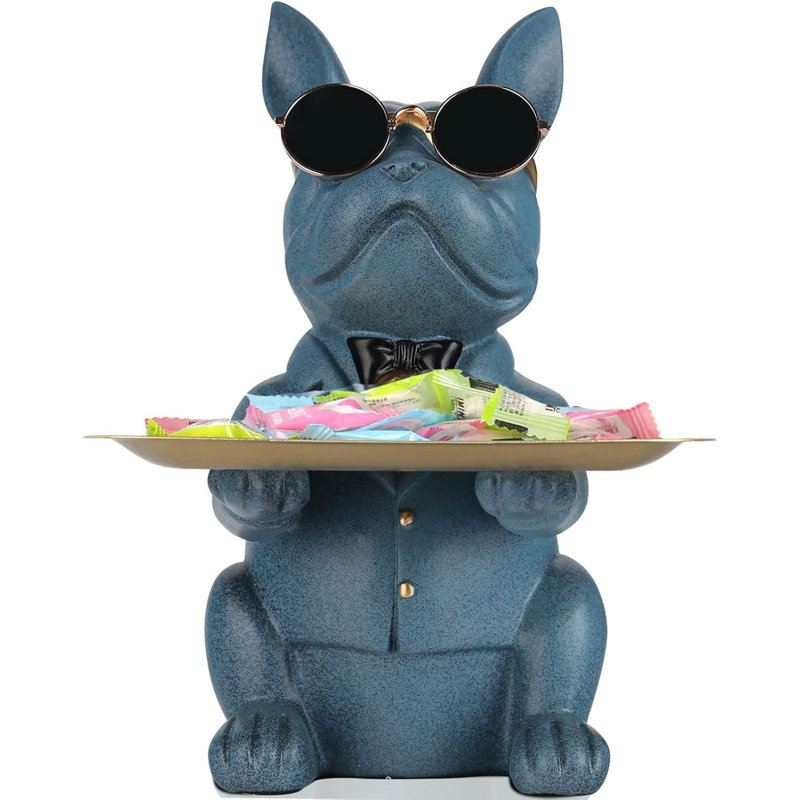 Plateau de bouledogue bleu moderne en résine