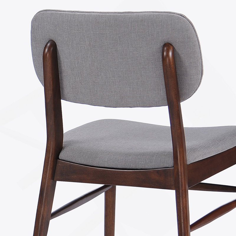 Set Of 2 Mid - Century Upholstered Dining Chair With Rubberwood Frame, Natural+Grey, Light Grey, Walnut