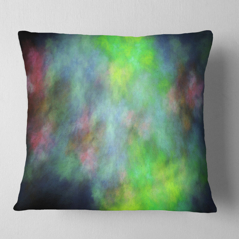 Ciel avec étoiles - coussin abstrait imprimé, 18 po x 18 po, Vert / bleu, Coussin décoratif