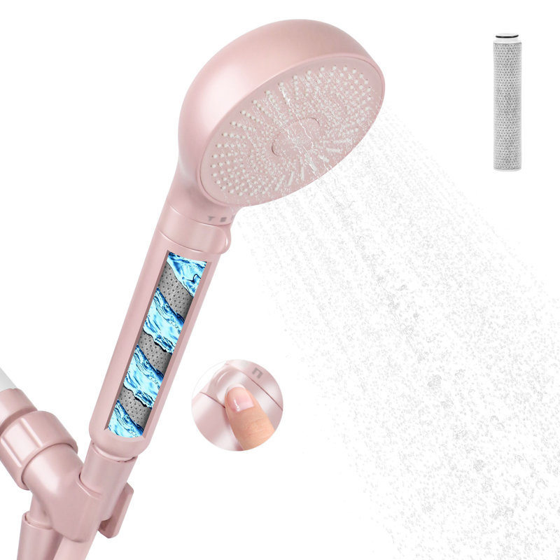 Pomme de douche filtrée avec ensemble à main London Sunshine - 3 modes de pulvérisation à haute pression et système de filtration au carbone, avec tuyau (rose)