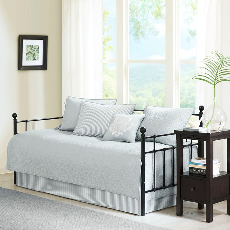 6 Grey Daybed Cover - Reversible And Twin Compatible, Comprises 1 Cover, , 3 Shams, Decorative Pillow With Soft Cotton Filling For Comfort 6 Pieces Mattress, Contains  17" Drop ,  15" A Peaceful