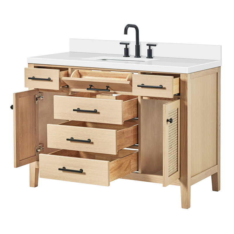 Broeder Single Sink Bathroom Vanity with Pure Top, Rectangular, White Quartz, 49"