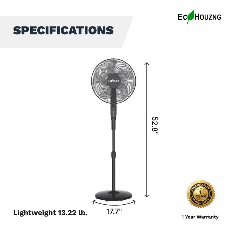 Ventilateur piédestal à moteur à courant continu de 16 pouces Ecohouzng avec télécommande