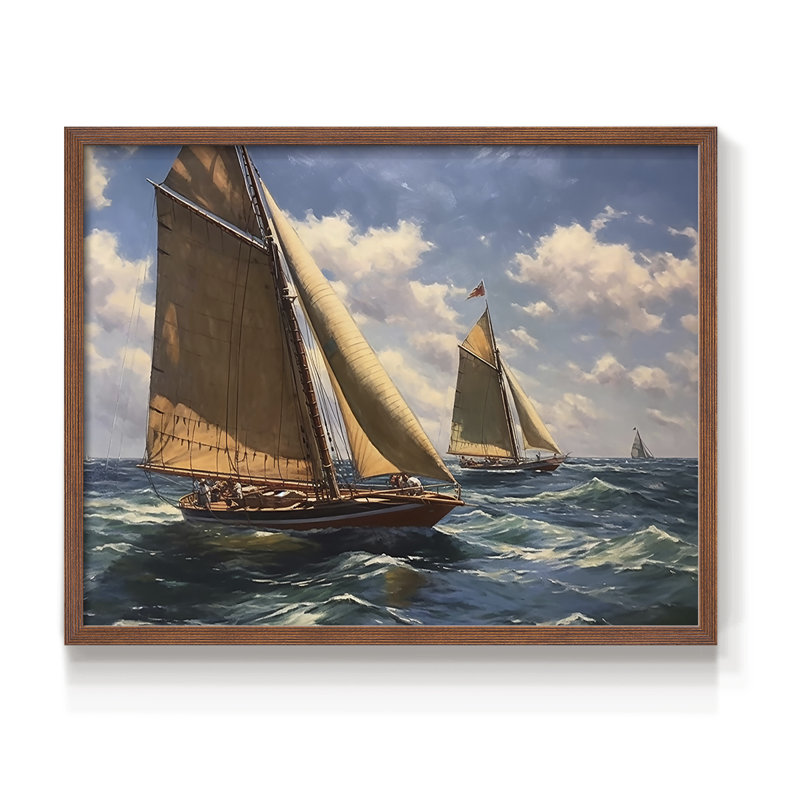 Série nautique-CCxxvi - impression encadrée - réversible, H 11 po x l 14 po, Noyer