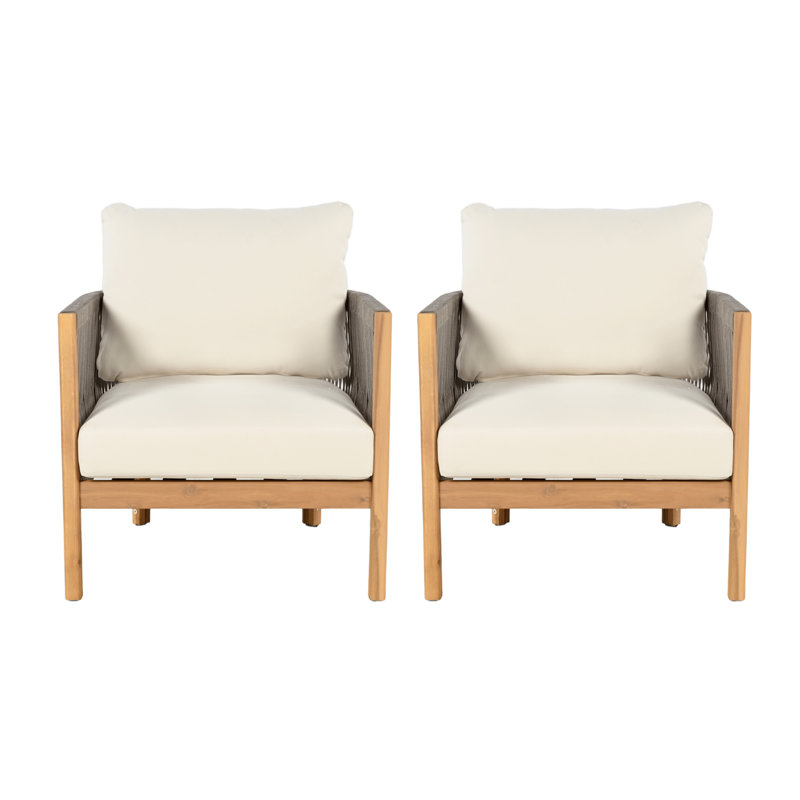 Harrill Outdoor Acacia Wood Club Chair With Cushions, Teak/Gray