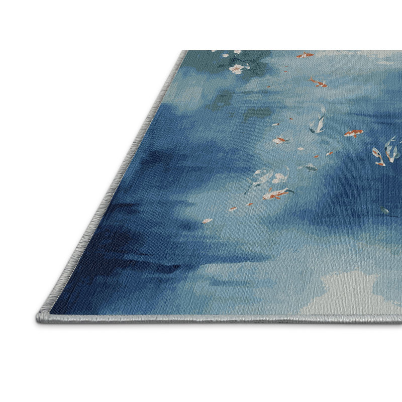Machine Washable Blue Area Rug, Rectangle 5' x  8'