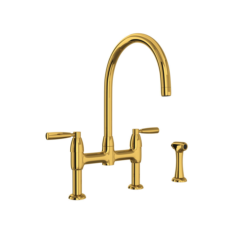 Holborn Double Handle Kitchen Faucet, Unlacquered Brass, Lever