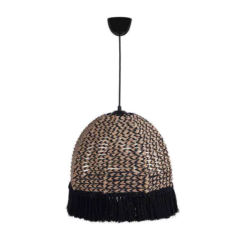 Lustre bohémien élégant, corps en plastique noir, 11,8 po de diamètre x 31,5 po de hauteur | Douille E27, 40 W maximum | Élégant capuchon en coton, parfait pour un décor champêtre et moderne | Idéal pour le salon, la salle à manger ou la chambre à coucher