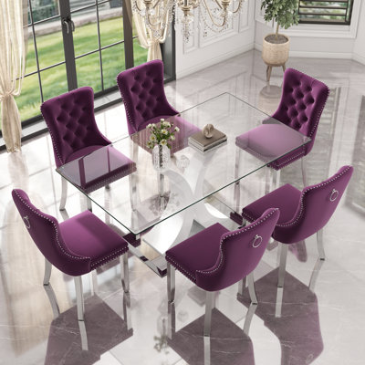 Rectangle Tempered Glass Dining Table Set