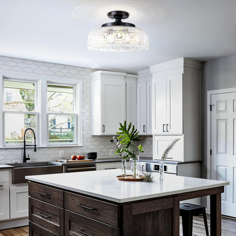 Plafonnier semi-encastré, luminaire de couloir noir, plafonnier à 3 ampoules en verre sphérique, luminaire suspendu pour l'intérieur, ampoules non incluses