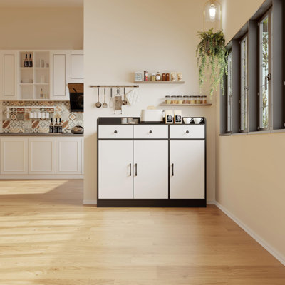 Buffet 47 po noir et blanc moderne, armoire de rangement avec tiroirs et tablettes, armoire de rangement pour le salon, la cuisine et la salle à manger