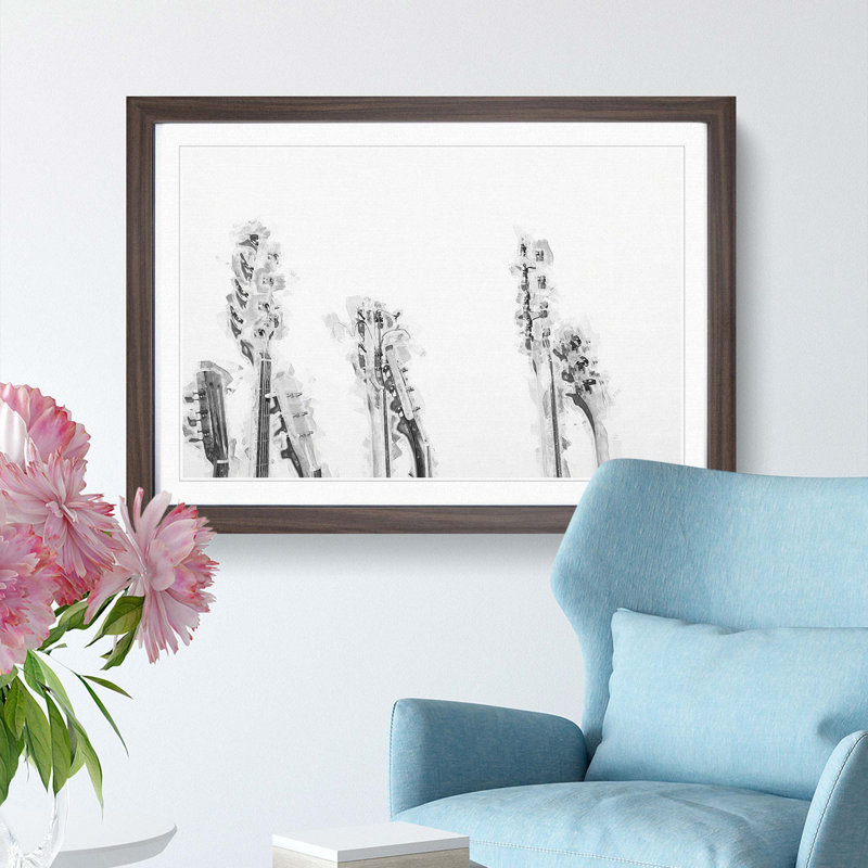Multiple Guitars in Abstract - Framed Print, Walnut Framed, 27cm H x 36cm W x 2cm D