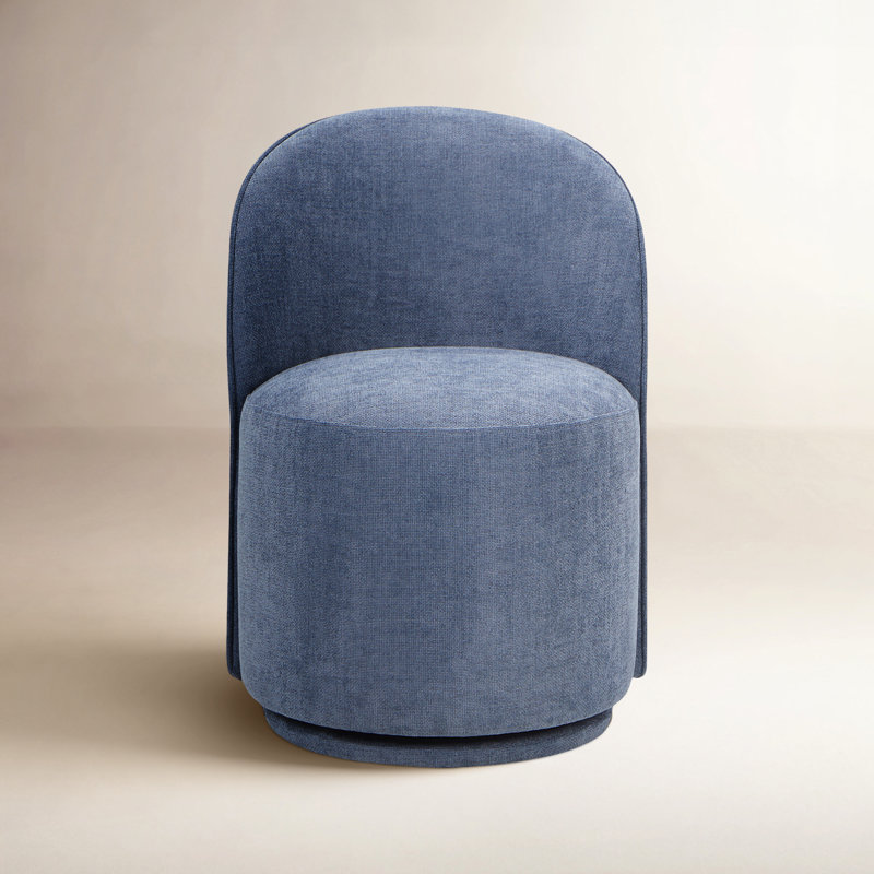 Sharlene Swivel Upholstered Side Chairs, Joyce Navy Performance Basketweave