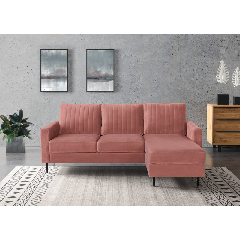 Bondfield 4 Seater Velvet Fabric Sofa, Pink