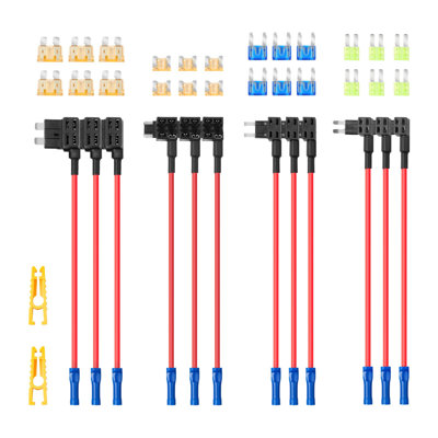 Fuse Tap, 24 Packs, 4 Types 12V Car Add-a-Circuit Fuse Tap Adapter, Standard Mini Micro2 and Low Profile Mini Blade Fuses Holder, ATO ATC ATM Fuses Adapter Jumper for Cars Trucks Boats