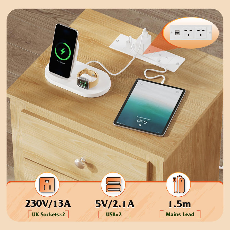 46.5 cm W Bedside Table, Natural