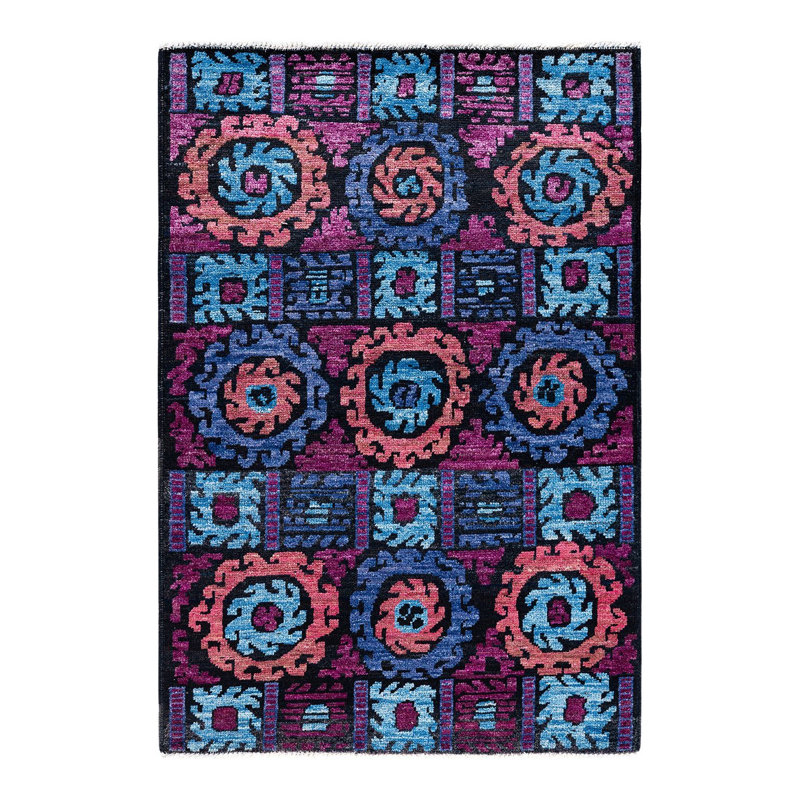 Contemporary One-of-a-Kind Rectangle 4'2" x 6' Hand Knotted Area Rug