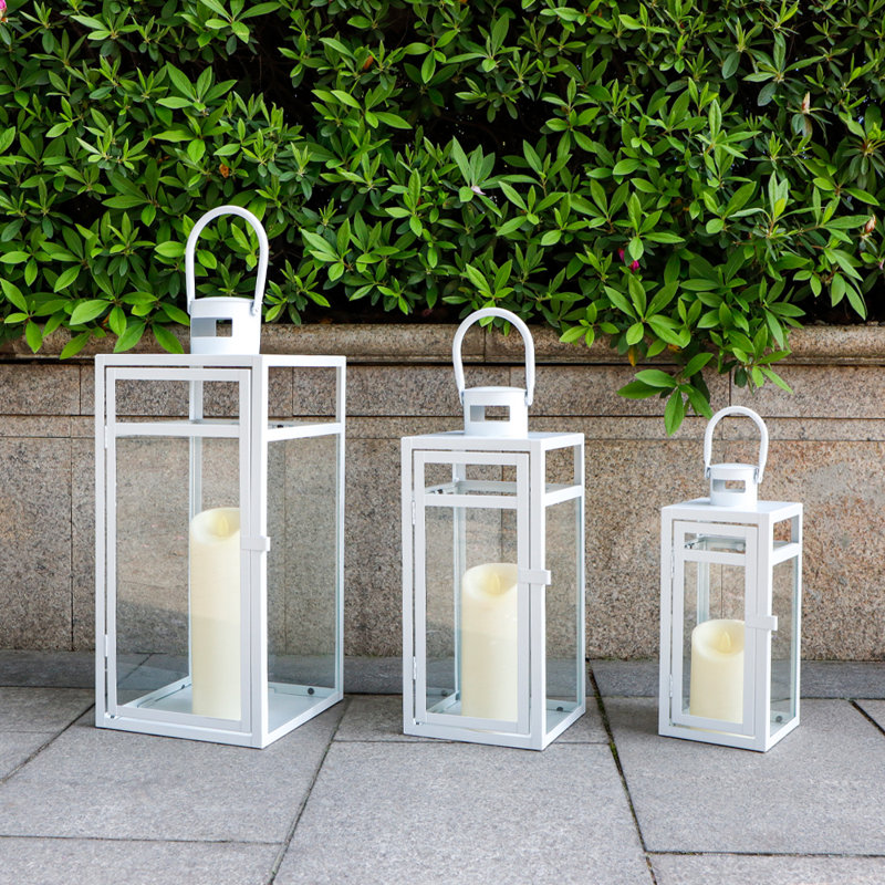 Latitude Run Metal Candle Lantern Set - Assorted Sizes (12/15/19 Inch), White