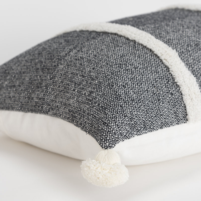  Housse de coussin rectangulaire 100% coton et insert, Noir