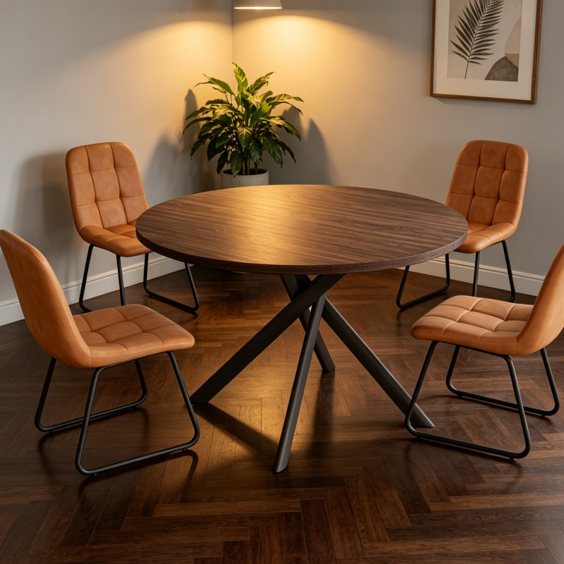 45.3"l Round Modern Kitchen Dining Table With 32.8"h Dining Chair, Brown