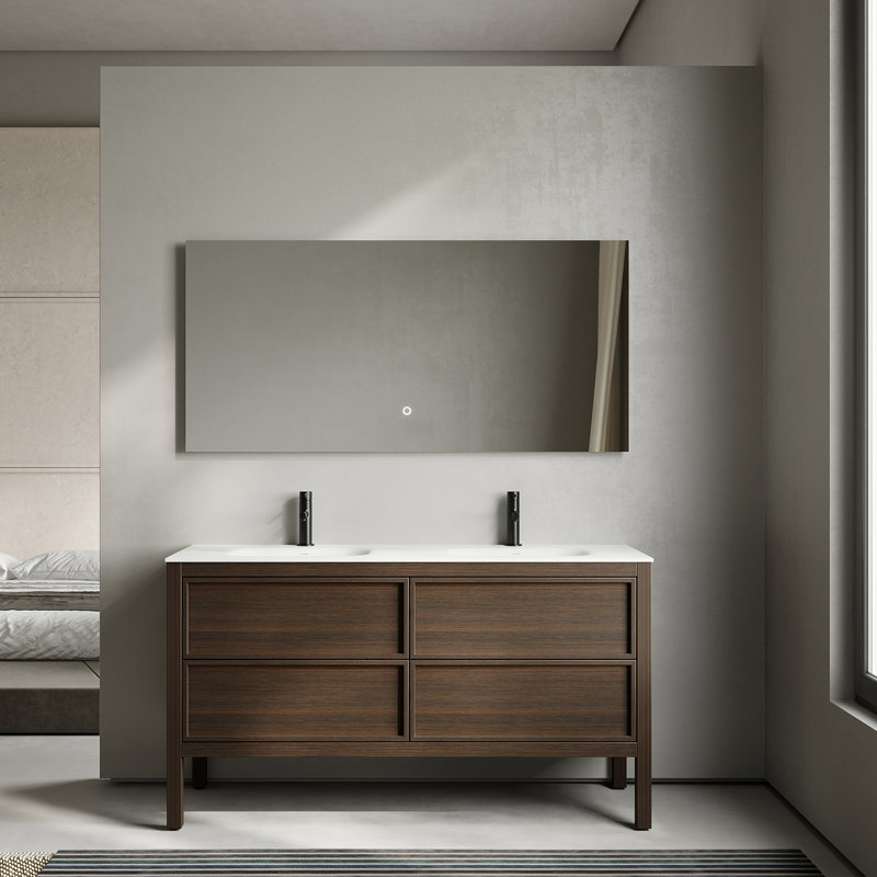 Meuble-lavabo autoportant 4 tiroirs en chêne fumé l 60 po x P 20 po Vivian