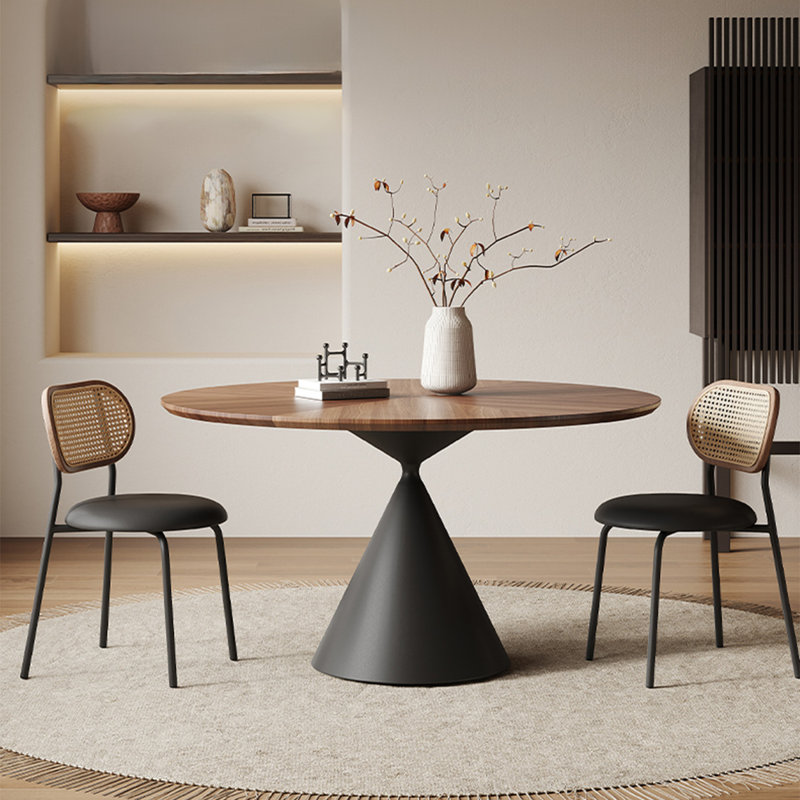 Table de salle à manger ronde en bois manufacturé noir et noyer, H 29,53 po x L 35,43 po x l 35,43 po