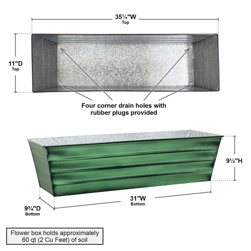 Nolette Handmade Window Box Planter, 9.5" H x 36" W x 12" D