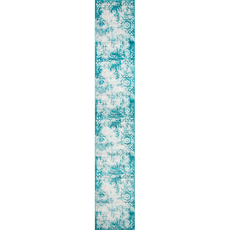 Brandt Floral Area Rug, Runner 2' x 9'10", Turquoise/White