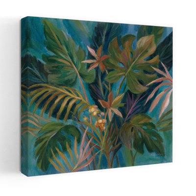 Tropical Midnight Tropical Leaves With Blue Botanicals Art