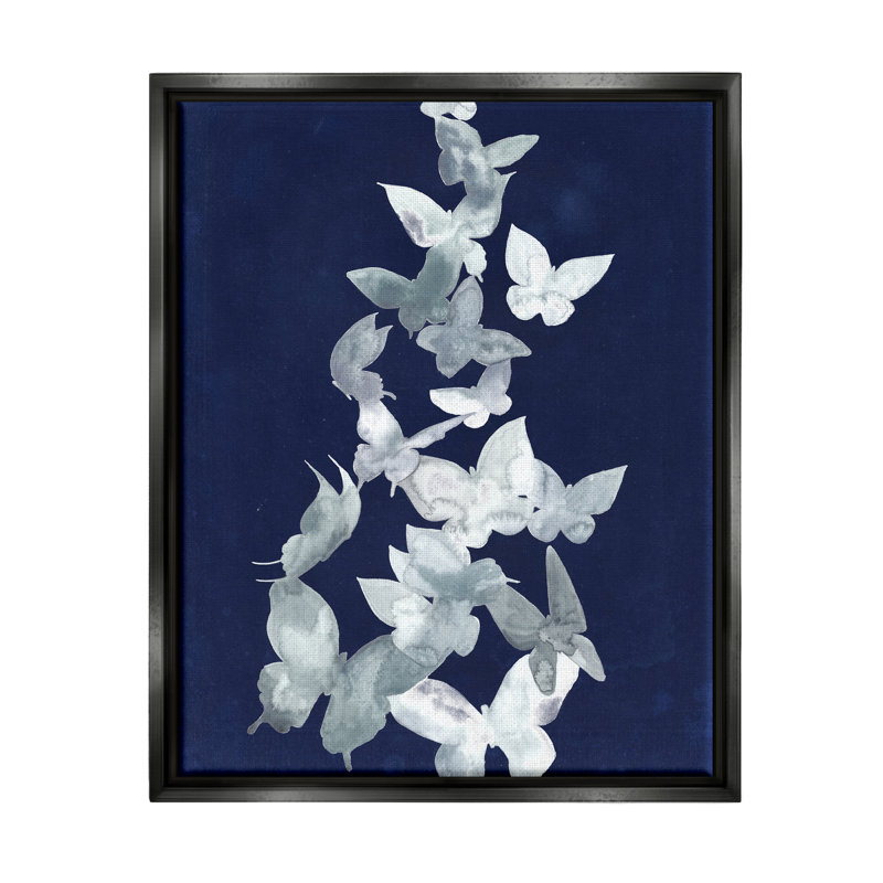 «August Grove®», art abstrait sur toile encadrée de papillons par Grace Popp, Cadre flottant noir de jais