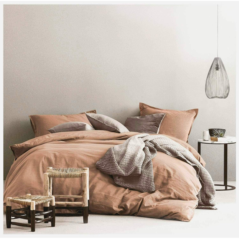 Stonewashed Cotton Solid Color Duvet Cover Set, Twin