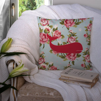 Coussin décoratif intérieur/extérieur bleu clair baleines shabby