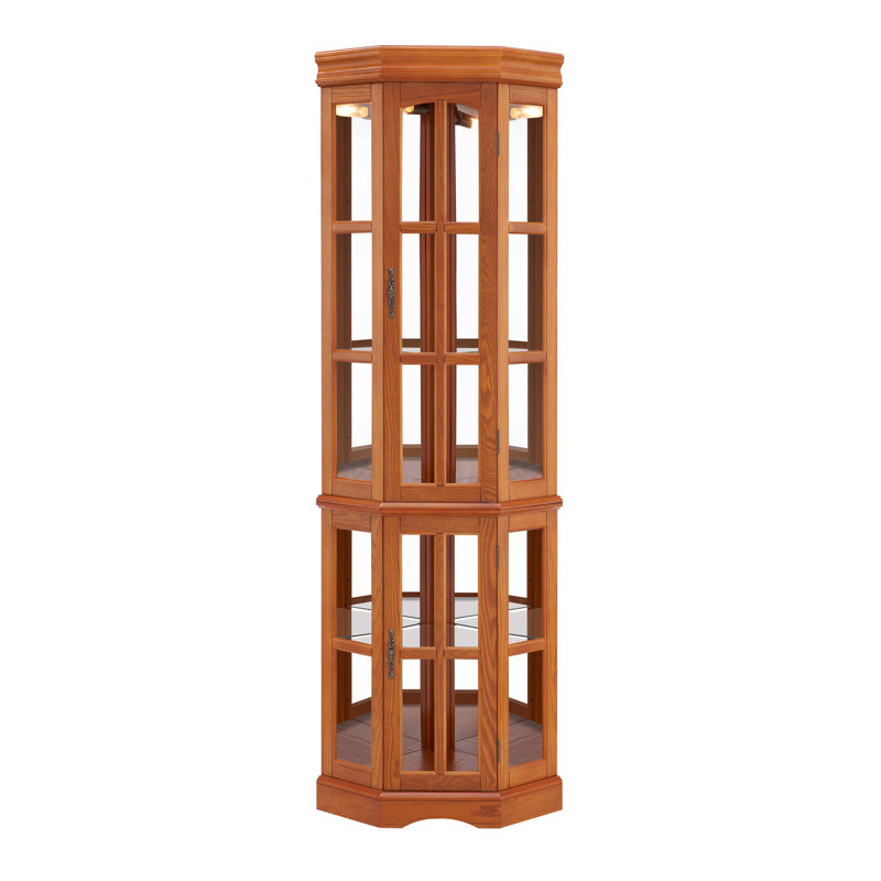 Vitrine de coin avec 5 tablettes et éclairage, aspect chêne, Essence, Brun
