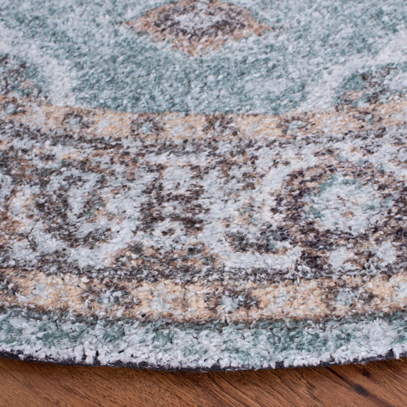 Tapis oriental gris / bleu touffeté à la main Algona, Rond 6 pi