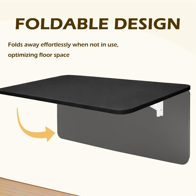 Table pliante murale en bois 40 po x 20 po, Noir