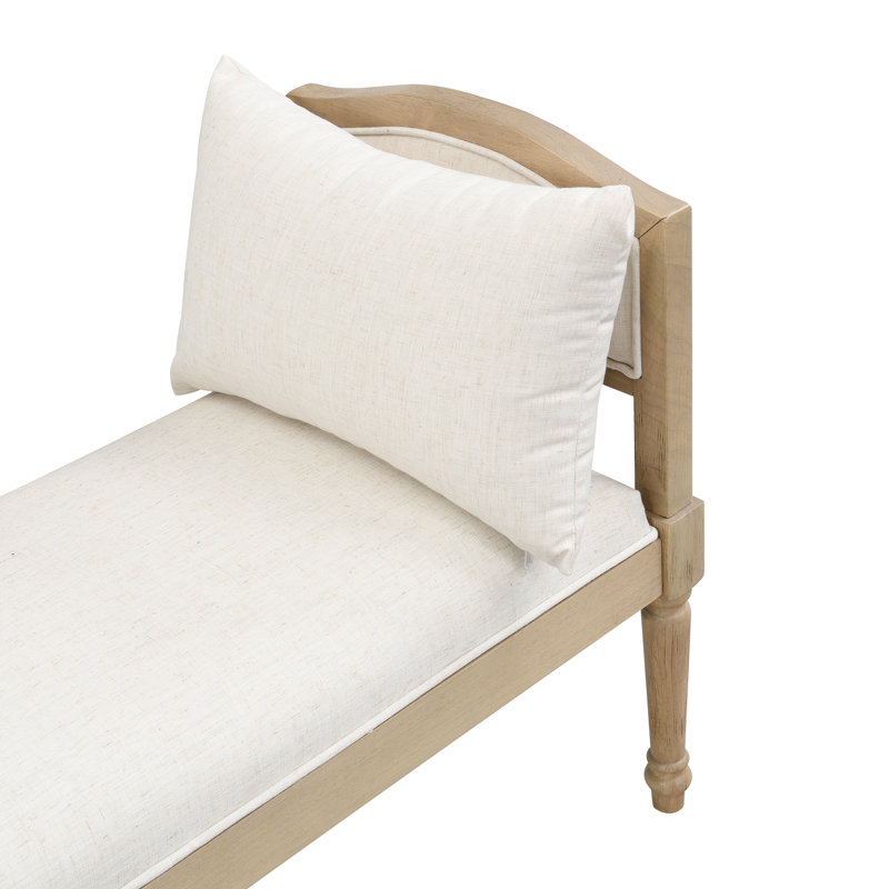 Elora Upholstered Bench With Turned Legs & Side Cushions, Beige