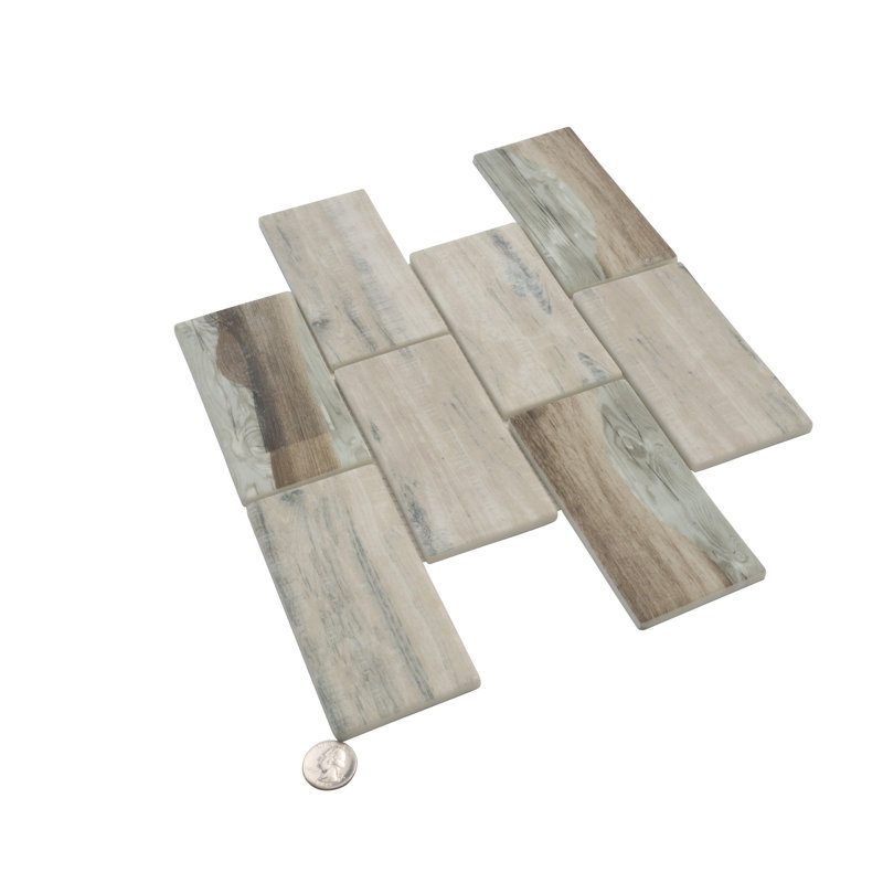 3" x 6" Glass Brick Joint Mosaic Wall & Floor Tile, Wood