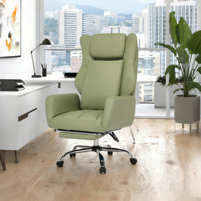  Fauteuil de bureau ergonomique à pieds croisés avec repose-pieds, fauteuil de direction grand et haut en cuir avec roulettes, accoudoir réversible et coussin lombaire, fauteuil de bureau inclinable à large angle pour ordinateur à 135 ° pour la maison, le bureau (sans massage)